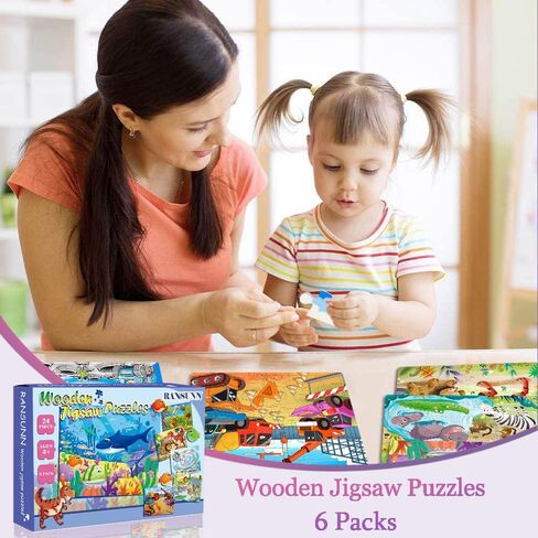 Puzzles for Kids Ages 3-5, 16 Piece Colorful Wooden Puzzles for Toddler Children Learning Educational Puzzles Toys for Boys and Girls (9 Puzzles) in Saudi Arabia