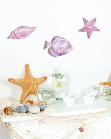Putuo Decor 6pcs Wood Fish Wall Decor Rustic Ocean Bathroom Decor Coastal Wall Decor Nautical Beach Theme Lake House Decorations Fish Wall Hanging For The Home Bathroom Vintage Outdoor Pool Wall Decor in Saudi Arabia
