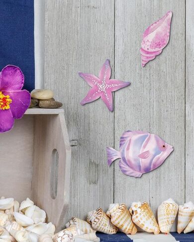 Putuo Decor 6pcs Wood Fish Wall Decor Rustic Ocean Bathroom Decor Coastal Wall Decor Nautical Beach Theme Lake House Decorations Fish Wall Hanging For The Home Bathroom Vintage Outdoor Pool Wall Decor in Saudi Arabia