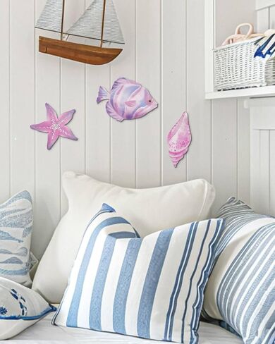 Putuo Decor 6pcs Wood Fish Wall Decor Rustic Ocean Bathroom Decor Coastal Wall Decor Nautical Beach Theme Lake House Decorations Fish Wall Hanging For The Home Bathroom Vintage Outdoor Pool Wall Decor in Saudi Arabia