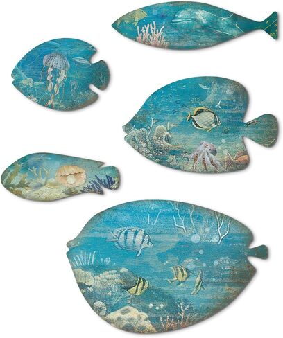 Putuo Decor 6pcs Wood Fish Wall Decor Rustic Ocean Bathroom Decor Coastal Wall Decor Nautical Beach Theme Lake House Decorations Fish Wall Hanging For The Home Bathroom Vintage Outdoor Pool Wall Decor in Saudi Arabia