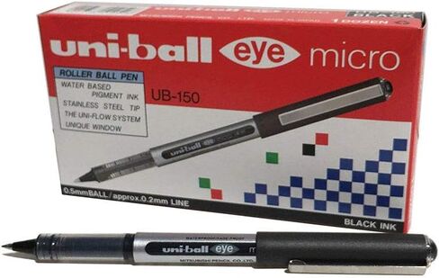 قلم يوني بول 162545000 0.5 ملم Nib UB-150 Eye Micro Rollerball Pen - أسود (عبوة من 12 قطعة) in Saudi Arabia