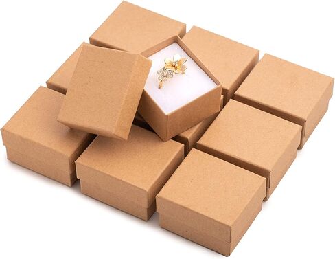 Prestige & Fancy Brown Jewelry Gift Boxes 10 Pack, 2 x 1.75 x 1.12 Cardboard Ring Boxes with Foam Ring Slot, Ring box, Small Jewelry Boxes for earrings, Rings, For selling, Birthdays, Christmas, in Kuwait