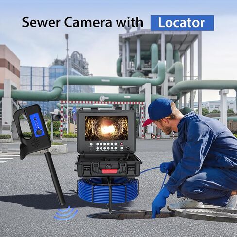 Sewer Camera with Locator, Sewer Inspection Camera Self-Leveling with 512Hz Transmitter and Receiver, 9"Pipeline Inspection Camera with Distance Counter, for Home, Duct Drain Pipe Plumbin (100FT/30M) in Saudi Arabia