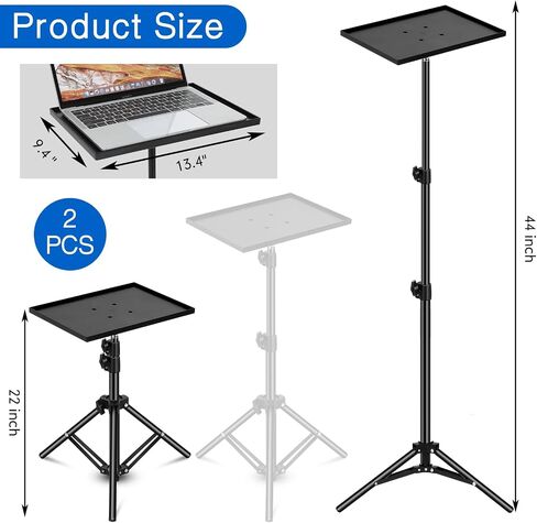 2 Sets Projector Stand Tripod from 22" to 47" Height Adjustable Laptop Tripod Stand with Tray Detachable Foldable Computer DJ Racks Holder Mount for Home Office Stage Studio Floor, Black in Saudi Arabia