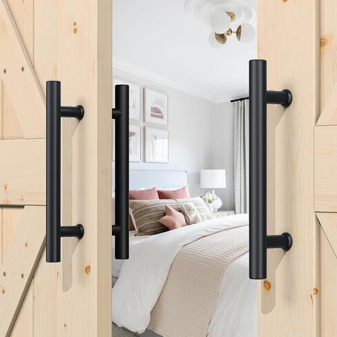 SMARTSTANDARD 12'' Push Pull Sliding Barn Door Handle, Double-Sided Barn Door Handle Black Set, 1 Pack in Kuwait