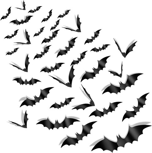 Halloween Decorations Bats Wall Stickers, 60 PCS Reusable 3D Black Halloween Bats Scary Stickers with Double-Sided Tape for Halloween Home Decor DIY Window Wall Indoor Outdoor Halloween Party Supplies in Saudi Arabia