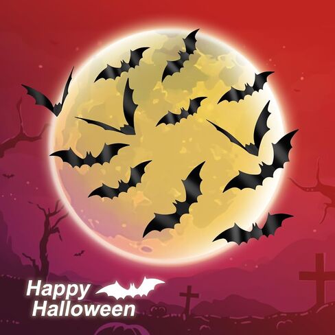 Halloween Decorations Bats Wall Stickers, 60 PCS Reusable 3D Black Halloween Bats Scary Stickers with Double-Sided Tape for Halloween Home Decor DIY Window Wall Indoor Outdoor Halloween Party Supplies in Saudi Arabia