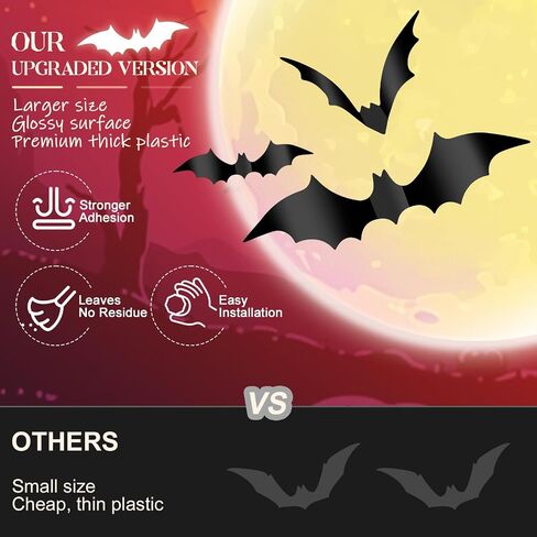 Halloween Decorations Bats Wall Stickers, 60 PCS Reusable 3D Black Halloween Bats Scary Stickers with Double-Sided Tape for Halloween Home Decor DIY Window Wall Indoor Outdoor Halloween Party Supplies in Saudi Arabia