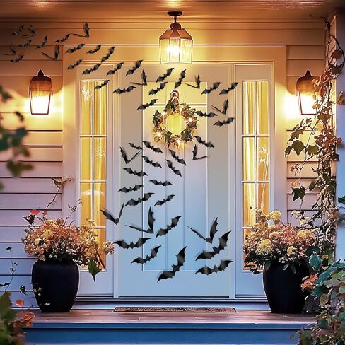 Halloween Decorations Bats Wall Stickers, 60 PCS Reusable 3D Black Halloween Bats Scary Stickers with Double-Sided Tape for Halloween Home Decor DIY Window Wall Indoor Outdoor Halloween Party Supplies in Saudi Arabia