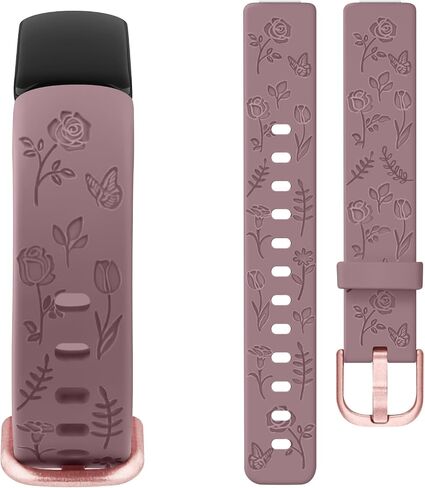 أحزمة Tobfit Rose Butterfly المنقوشة المتوافقة مع أحزمة Fitbit Inspire 2 للنساء، سوار من السيليكون الناعم الأنيق بنمط الزهور من أجل Fitbit Inspire 2 [ليس لـ Fitbit Inspire/Fitbit Inspire HR] in Saudi Arabia