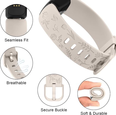 أحزمة Tobfit Rose Butterfly المنقوشة المتوافقة مع أحزمة Fitbit Inspire 2 للنساء، سوار من السيليكون الناعم الأنيق بنمط الزهور من أجل Fitbit Inspire 2 [ليس لـ Fitbit Inspire/Fitbit Inspire HR] in Saudi Arabia