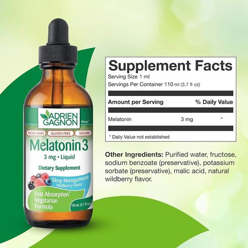 Liquid Melatonin 3mg, Vegan Melatonin Drops for Calm Rest Support, Wildberry Flavor, 110 ml Dropper in Saudi Arabia