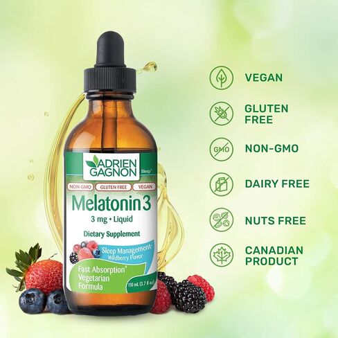 Liquid Melatonin 3mg, Vegan Melatonin Drops for Calm Rest Support, Wildberry Flavor, 110 ml Dropper in Saudi Arabia