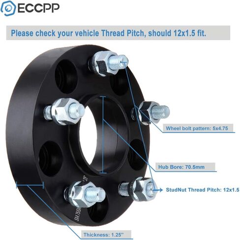 ECCPP 2 قطعة 1.25 بوصة 5x4.75 إلى 5x4.75 فواصل العجلات Hubcentric 5 العروة 70.5 مم لـ 1979-1985 لـ Riviera 1987-2005 لـ Blazer 1982-2002 لـ Firebird 2003-2009 لـ XLR فواصل العجلات in Saudi Arabia