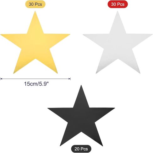 MECCANIXITY Star Cutouts Paper Five Star Confetti Cutouts for Birthday Party Classroom Wedding Bulletin Board Wall Decorations 5.9 Inches,(Gold Silver Black) Pack of 80 in Saudi Arabia