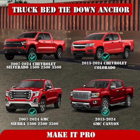 مرساة ربط لسرير الشاحنة من KitsPro لسيارة 2007-2024 Chevy شيفروليه سيلفرادو وجي إم سي سييرا 1500 2500 3500، 2015-2024 تشيفي شيفروليه كولورادو وجي إم سي كانيون، خطاف تثبيت لسرير الشاحنة، حزمة من 2 in Kuwait