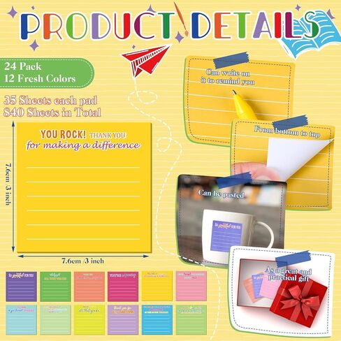 Yinder 24 Pcs Employee Appreciation Sticky Notes Thank You Gifts Bulk End of Year Teacher Gift Mini Pocket Inspirational Notepads for Coworker Graduation School Office Supply 3 x 3''(Marble) in Saudi Arabia