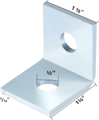 2 Hole L Shaped 90 Degree Angle Connector Bracket, Thickness 4.8 mm, Fit for 1/2" Bolt in 1-5/8" Strut Channel, Steel Galvanized, 10 Pack in Saudi Arabia