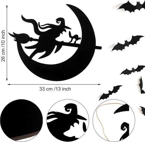 Halloween Door Hanger Black Boo Door Sign Decor Round Wood Hanging Sign Personalized Rustic Door Hanger Sign Wooden Halloween Wall Hanging Sign for Home Outdoor Indoor Decoration (Witch Style) in Saudi Arabia
