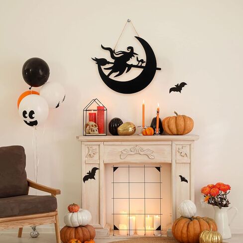 Halloween Door Hanger Black Boo Door Sign Decor Round Wood Hanging Sign Personalized Rustic Door Hanger Sign Wooden Halloween Wall Hanging Sign for Home Outdoor Indoor Decoration (Witch Style) in Saudi Arabia