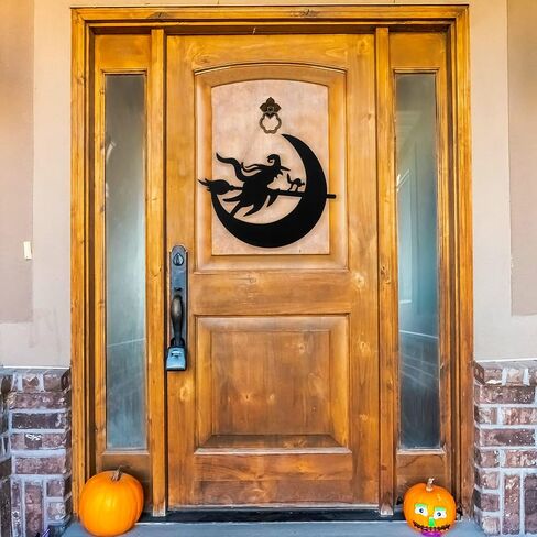 Halloween Door Hanger Black Boo Door Sign Decor Round Wood Hanging Sign Personalized Rustic Door Hanger Sign Wooden Halloween Wall Hanging Sign for Home Outdoor Indoor Decoration (Witch Style) in Saudi Arabia