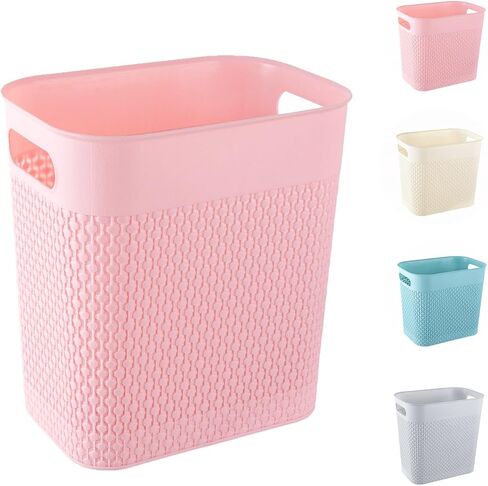 Trash Can Plastic Trash Can Wastebaskets Garbage Bin Recycling Bin Slim Garbage Can Trash Bin with Handles for Narrow Space Bathroom Bedroom Laundry Home Kitchen Office (Large, Pink) in Saudi Arabia