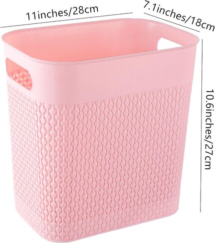 Trash Can Plastic Trash Can Wastebaskets Garbage Bin Recycling Bin Slim Garbage Can Trash Bin with Handles for Narrow Space Bathroom Bedroom Laundry Home Kitchen Office (Large, Pink) in Saudi Arabia