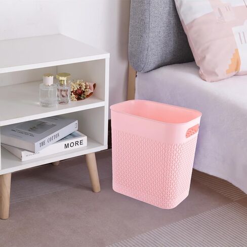 Trash Can Plastic Trash Can Wastebaskets Garbage Bin Recycling Bin Slim Garbage Can Trash Bin with Handles for Narrow Space Bathroom Bedroom Laundry Home Kitchen Office (Large, Pink) in Saudi Arabia