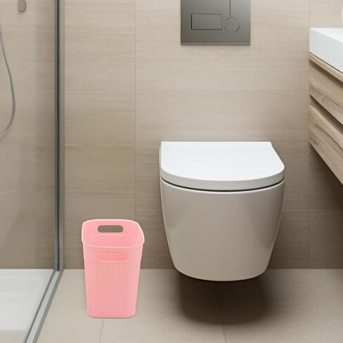 Trash Can Plastic Trash Can Wastebaskets Garbage Bin Recycling Bin Slim Garbage Can Trash Bin with Handles for Narrow Space Bathroom Bedroom Laundry Home Kitchen Office (Large, Pink) in Saudi Arabia