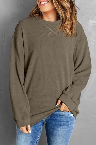Womens Sweatshirts Casual Cored Corduroy Pullover Tops Oversized Long Sleeve Crewneck Shirts in Saudi Arabia