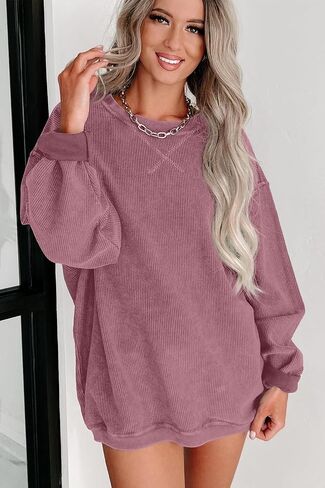 Womens Sweatshirts Casual Cored Corduroy Pullover Tops Oversized Long Sleeve Crewneck Shirts in Saudi Arabia