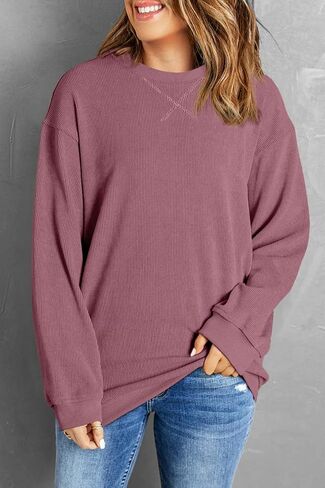 Womens Sweatshirts Casual Cored Corduroy Pullover Tops Oversized Long Sleeve Crewneck Shirts in Saudi Arabia