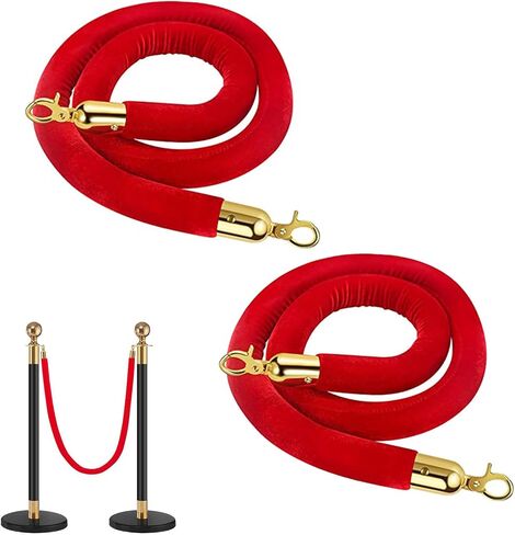 2 PCS Red Velvet Stanchion Ropes with Polished Gold Hooks, 5 Feet Crowd Control Ropes Barrier, Hanging Ropes for Banquets, Parties Decoration and Engagement Venues in Saudi Arabia
