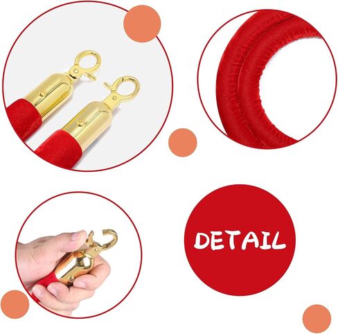 2 PCS Red Velvet Stanchion Ropes with Polished Gold Hooks, 5 Feet Crowd Control Ropes Barrier, Hanging Ropes for Banquets, Parties Decoration and Engagement Venues in Saudi Arabia