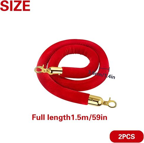 2 PCS Red Velvet Stanchion Ropes with Polished Gold Hooks, 5 Feet Crowd Control Ropes Barrier, Hanging Ropes for Banquets, Parties Decoration and Engagement Venues in Saudi Arabia