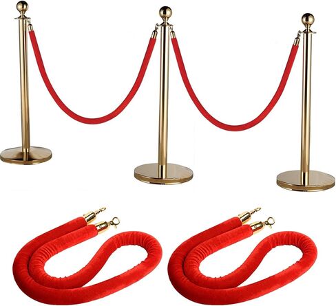 2 PCS Red Velvet Stanchion Ropes with Polished Gold Hooks, 5 Feet Crowd Control Ropes Barrier, Hanging Ropes for Banquets, Parties Decoration and Engagement Venues in Saudi Arabia