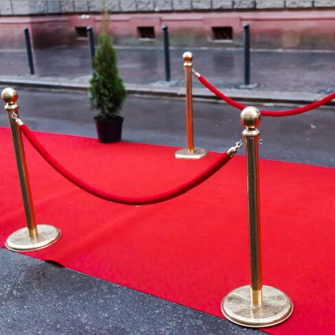 2 PCS Red Velvet Stanchion Ropes with Polished Gold Hooks, 5 Feet Crowd Control Ropes Barrier, Hanging Ropes for Banquets, Parties Decoration and Engagement Venues in Saudi Arabia