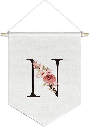 Letter T Flowers Poster Banner Flag,Canvas Hanging Pennant Flag Banner Wall Sign Decor Gift for Nursery Baby Kids Girl Boy Teen Bedroom Playroom,Monogrammed Initial Letter A in Saudi Arabia
