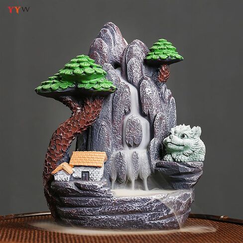 YYW Backflow Incense Burner Waterfall Mountain Incense Burner Incense Holders Resin Incense Burner Holder for Home Decor, with 20 Cones (Incense Burner 01) in Saudi Arabia