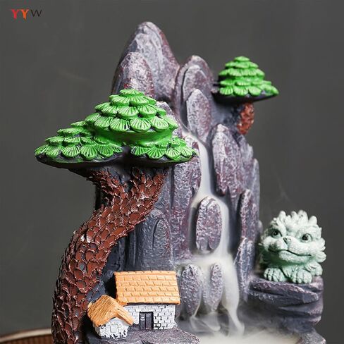YYW Backflow Incense Burner Waterfall Mountain Incense Burner Incense Holders Resin Incense Burner Holder for Home Decor, with 20 Cones (Incense Burner 01) in Saudi Arabia