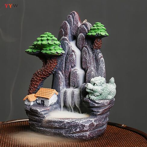 YYW Backflow Incense Burner Waterfall Mountain Incense Burner Incense Holders Resin Incense Burner Holder for Home Decor, with 20 Cones (Incense Burner 01) in Saudi Arabia