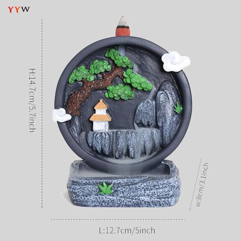 YYW Backflow Incense Burner Waterfall Mountain Incense Burner Incense Holders Resin Incense Burner Holder for Home Decor, with 20 Cones (Incense Burner 01) in Saudi Arabia