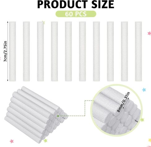 Humidifier Sticks, 60 Pieces Cotton Filter Refill Sticks 2.75x0.31 Inch Filter Replacement Wicks Parts Absorbent Sponge Sticks Filter Sticks for Mini Cool Mist Humidifiers Portable Diffuser in Saudi Arabia