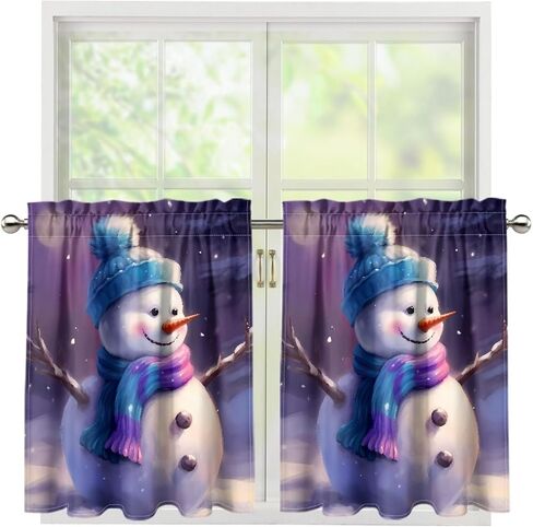 Kitchen Curtains Tier Curtain Snowman Christmas 27.5 Inch Cafe Curtains Farmhouse for Bathroom 2 Panels Black Short Window Tiers in Saudi Arabia