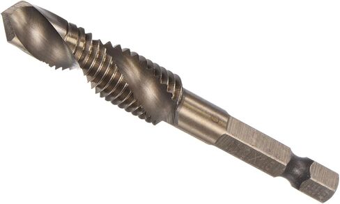 مثقاب مركب وريشة صنبور، M8 × 1.25 حجم الخيط 1/4 بوصة ساق سداسية، 6542 أدوات فولاذية عالية السرعة مطلية بالتيتانيوم - (التطبيقات: للبلاستيك الألومنيوم والفولاذ المقاوم للصدأ) in Saudi Arabia