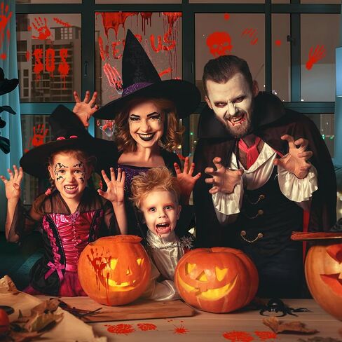 Halloween Decorations, 78" x 35" Bloody Horror Poster with 14" x 10" Handprint Footprint Stickers Windows Clings Wall Decals Temporary Tattoos Zombie Theme Party Indoor Outdoor, 1+4 Sheets in Saudi Arabia