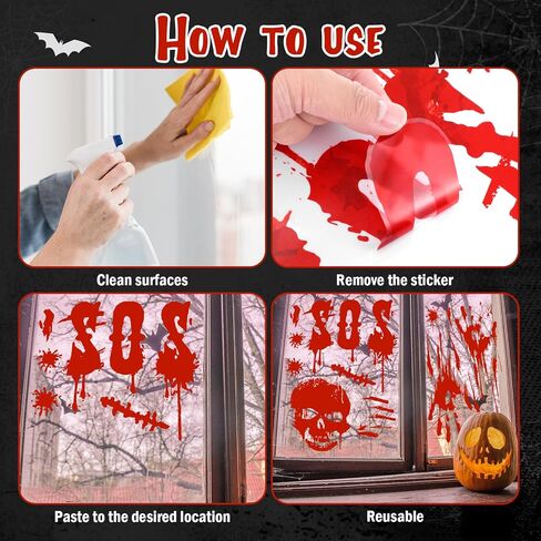 Halloween Decorations, 78" x 35" Bloody Horror Poster with 14" x 10" Handprint Footprint Stickers Windows Clings Wall Decals Temporary Tattoos Zombie Theme Party Indoor Outdoor, 1+4 Sheets in Saudi Arabia