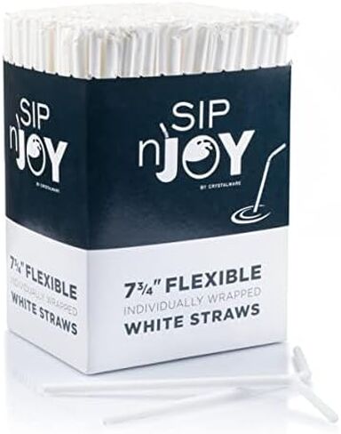 Bulk Pack of 380 Flexible Plastic Drinking Straws - White, Individually Wrapped, Food-Safe BPA Free, 7.75 Inches Long (1 Box) in Saudi Arabia