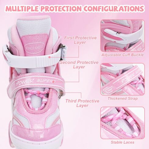 Kids Roller Skates for Boys Girls Toddler Children, Adjustabl Big Kids Roller Skates for Outdoor Sports - Blue White - Large in Saudi Arabia